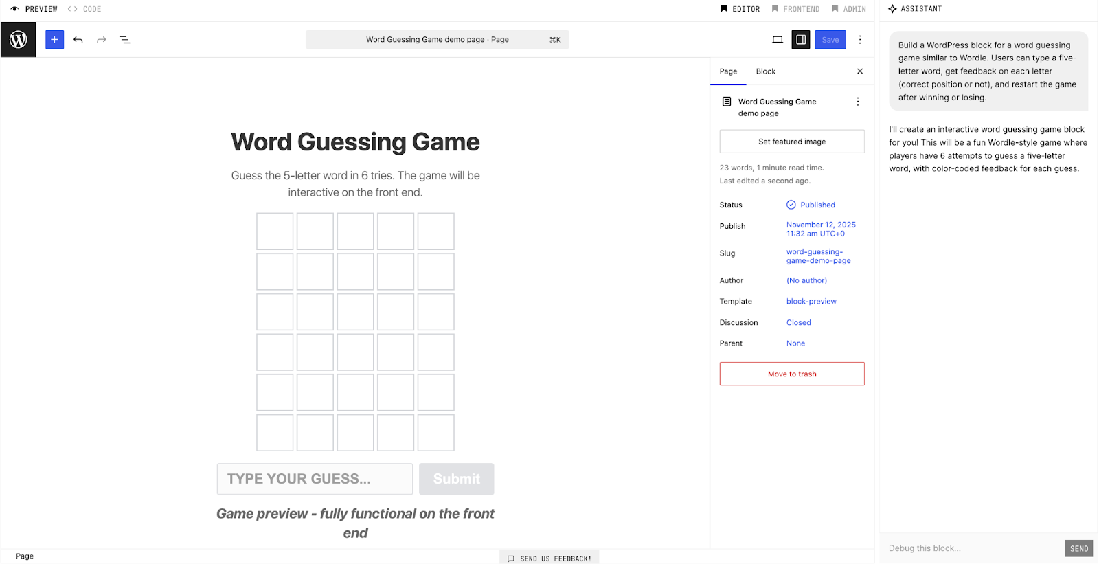 Adding a WordPress game via Telex