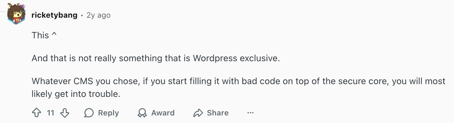 Reddit comment about CMS security