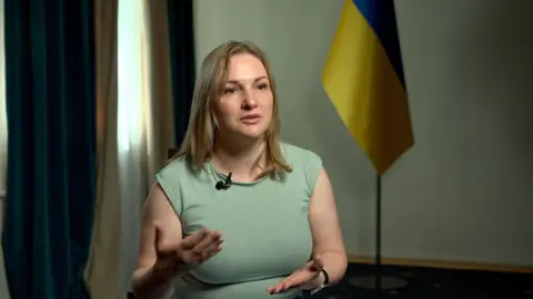 Olha Reshetylova, Ukraine's Commissioner for Veterans' Rights speaking to the BBC