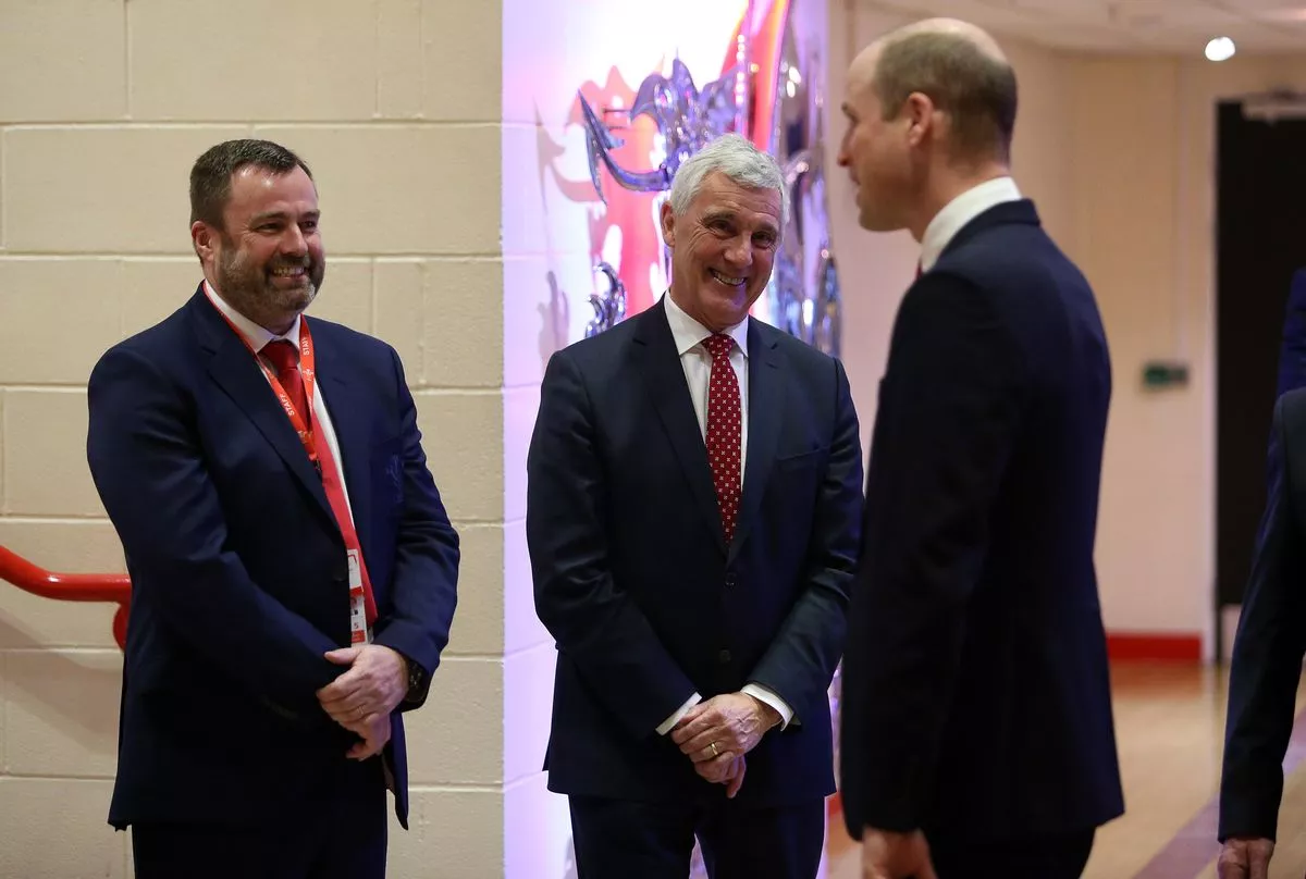 HRH Prince William meets WRU Chief Executive Martyn Phillips and WRU Chairman Gareth Davies in 2020