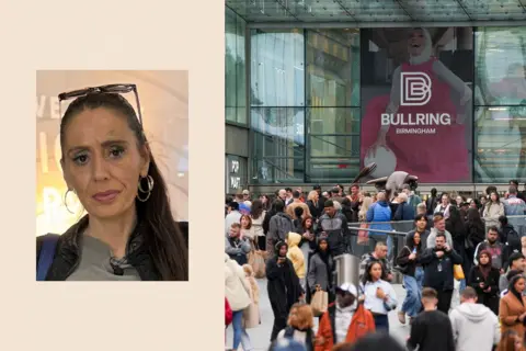 Two images: Keeley Knowles and Birmingham's Bullring