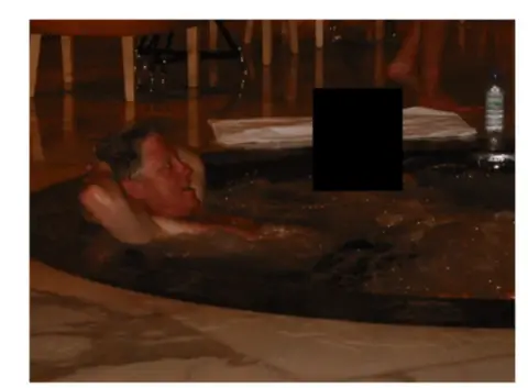 US Department of Justice Clinton is seen relaxing in what appears to be a hot tub. His hands are behind his head