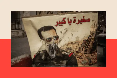 Getty Images A defaced poster of Bashar al-Assad on December 22, 2024 in Damascus, Syria