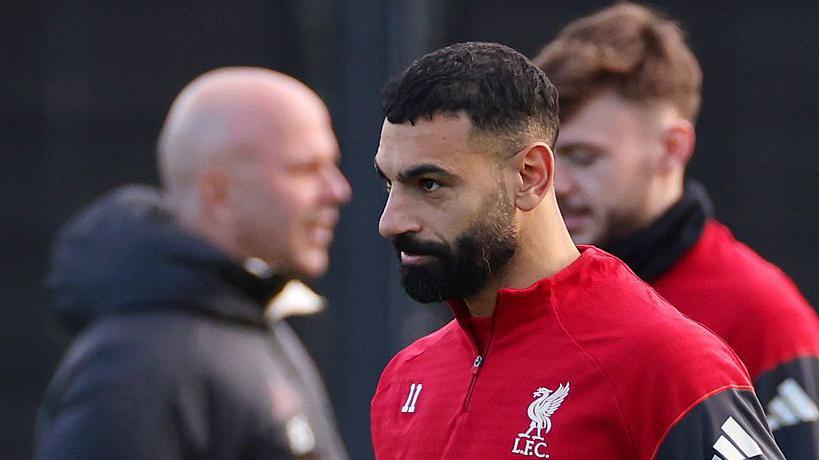 Mohamed Salah training with Liverpool on Monday morning