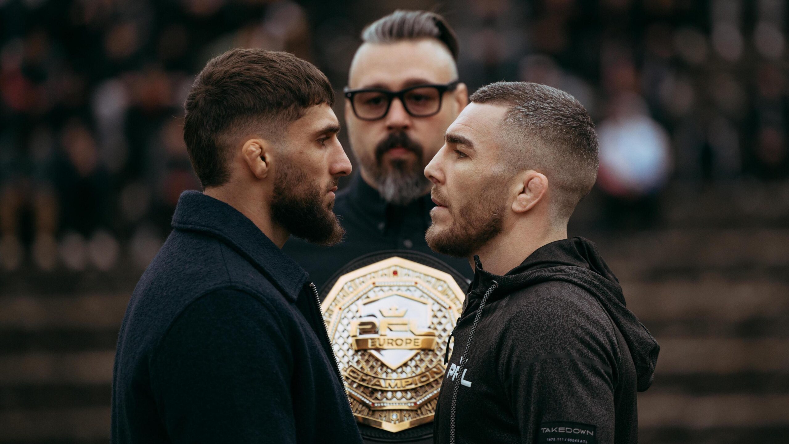 Dean Garnett faces off with Baris Adiguzel before the pair's PFL Europe bantamweight final