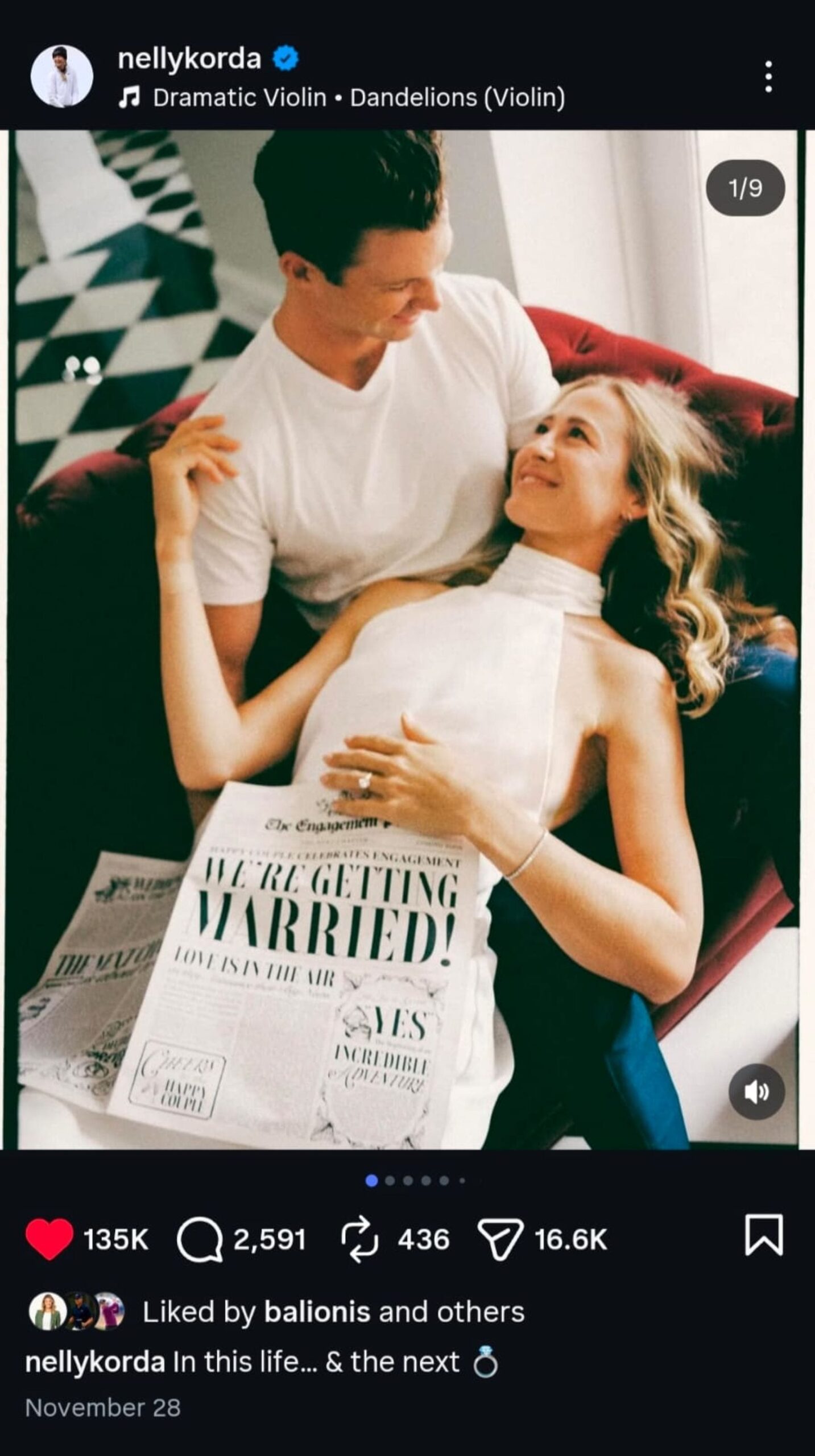 Screenshot of Nelly Korda's Instagram post (via @nellykorda)