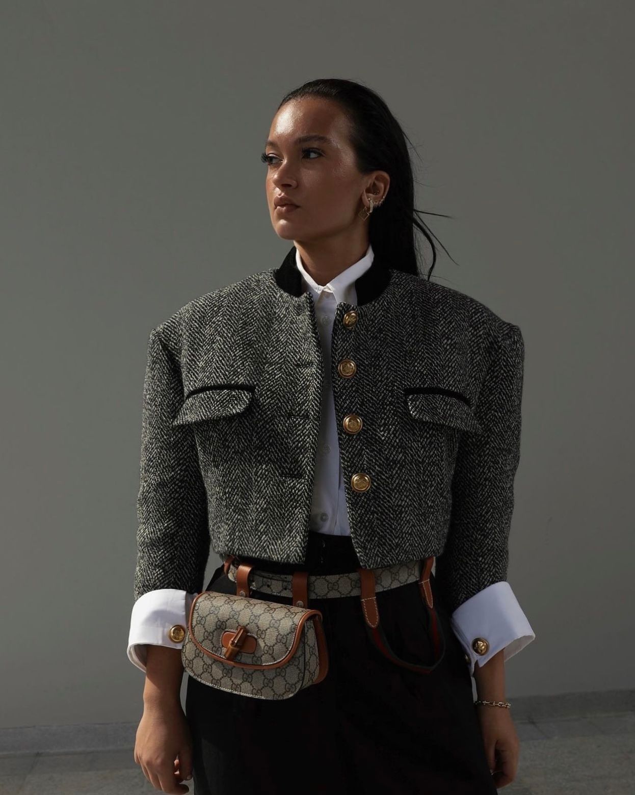 Exaggerated shoulders and oversized suits are Oumayma's goto