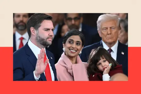 Getty Images  J.D. Vance is sworn in as U.S. vice president as his wife Usha Vance and family and President Donald Trump look on