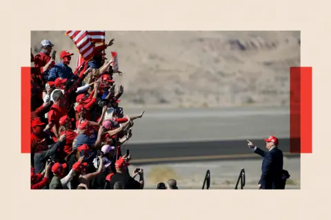 Getty Images President Donald Trump gestures to supporters following a campaign rally