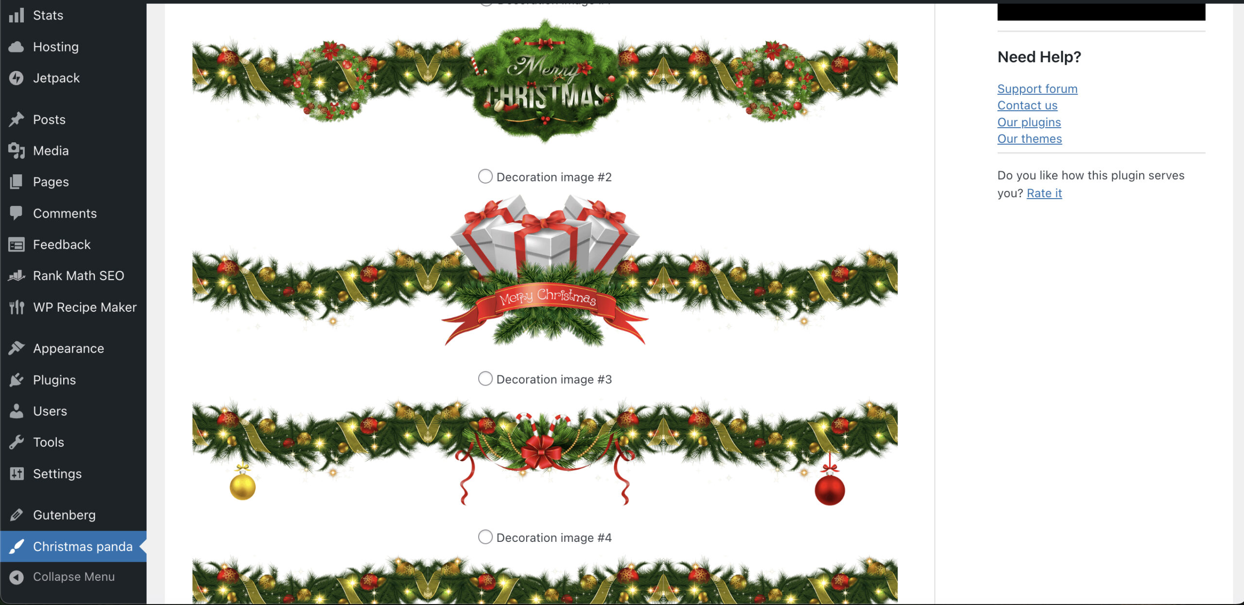 Using Christmas Panda, a holiday plugin on WordPress.com