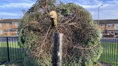 Men arrested after village Christmas tree cut down