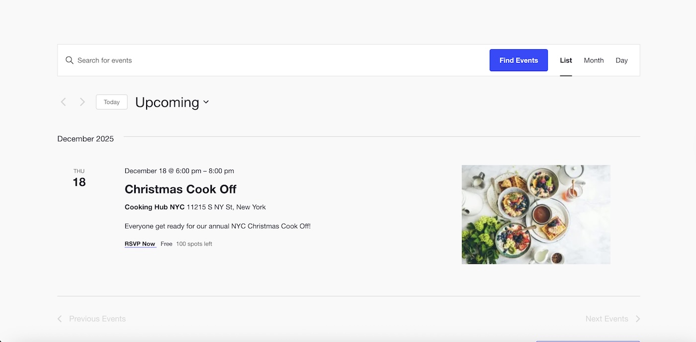 The Events Calendar holiday plugin