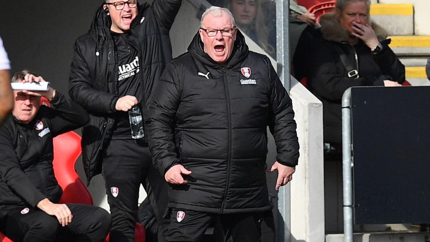 Steve Evans shouts from the sidelines during his time in charge of Rotherham