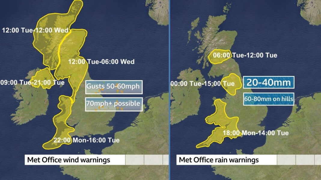 Storm Bram named with severe weather warnings for damaging winds and heavy rain