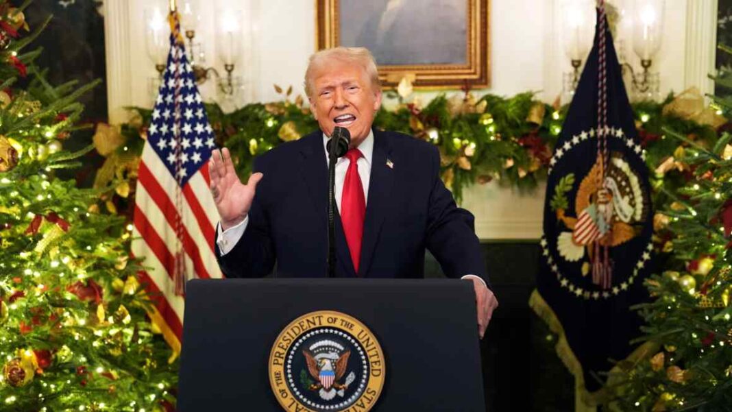 Trump defends record on economy in combative address