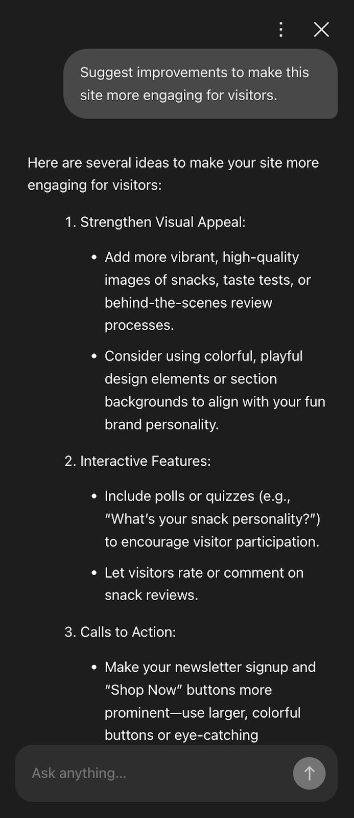 Asking AI for more website improvement ideas