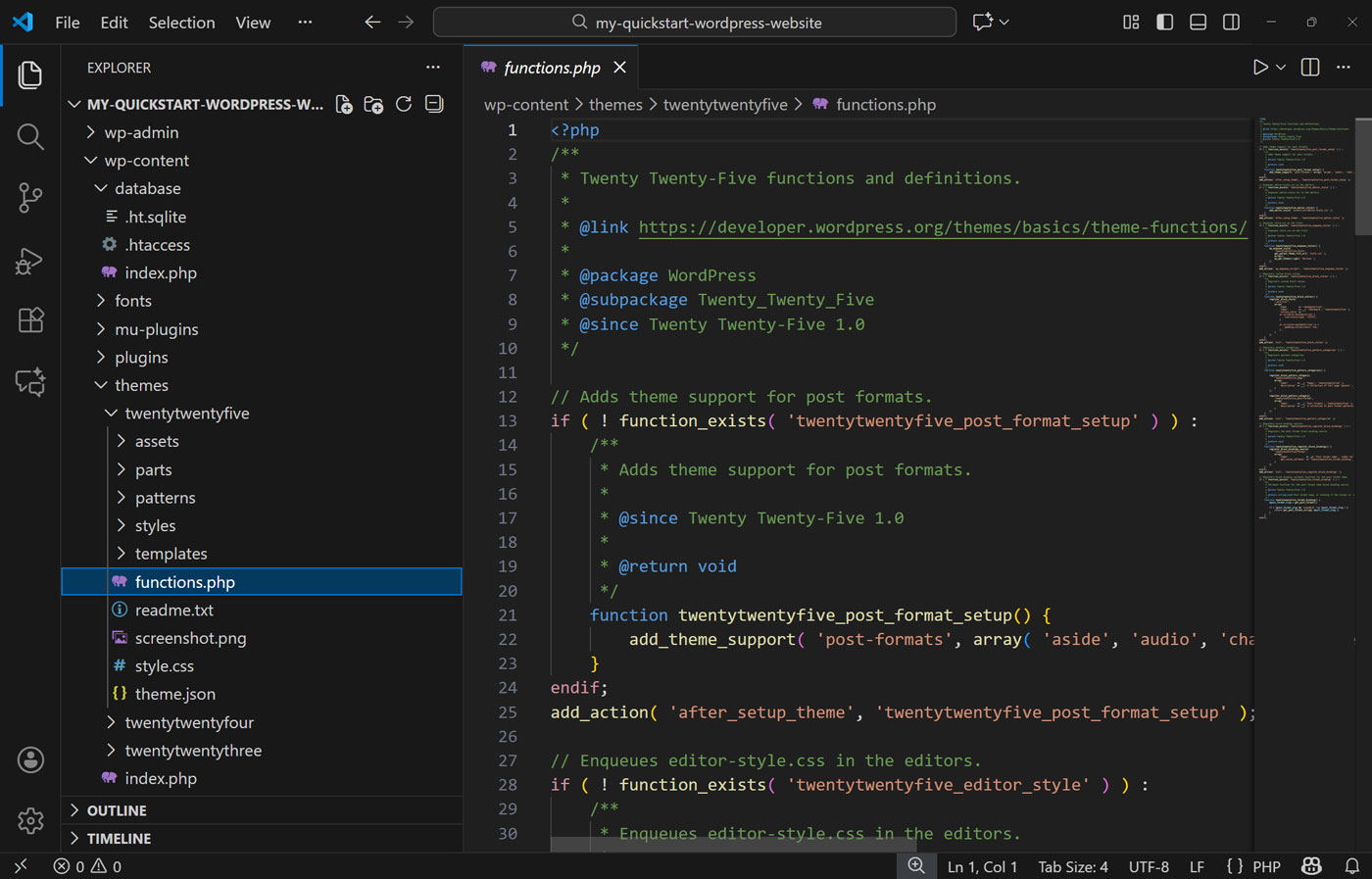 Editing local WordPress site files in a code editor