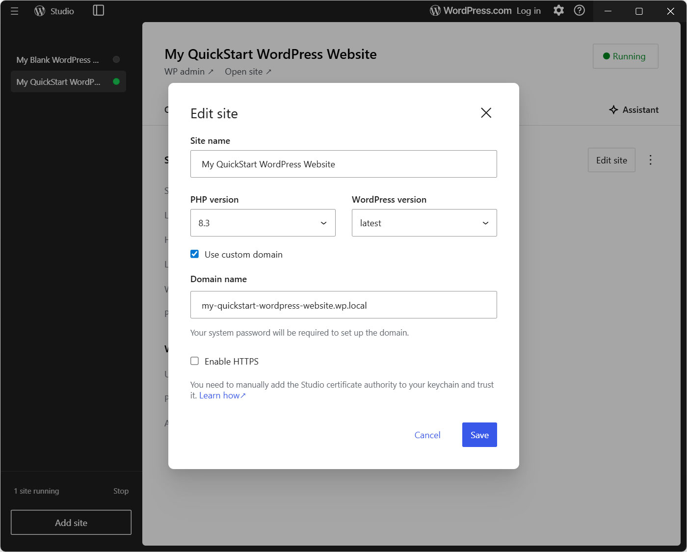 Edit the local WordPress site