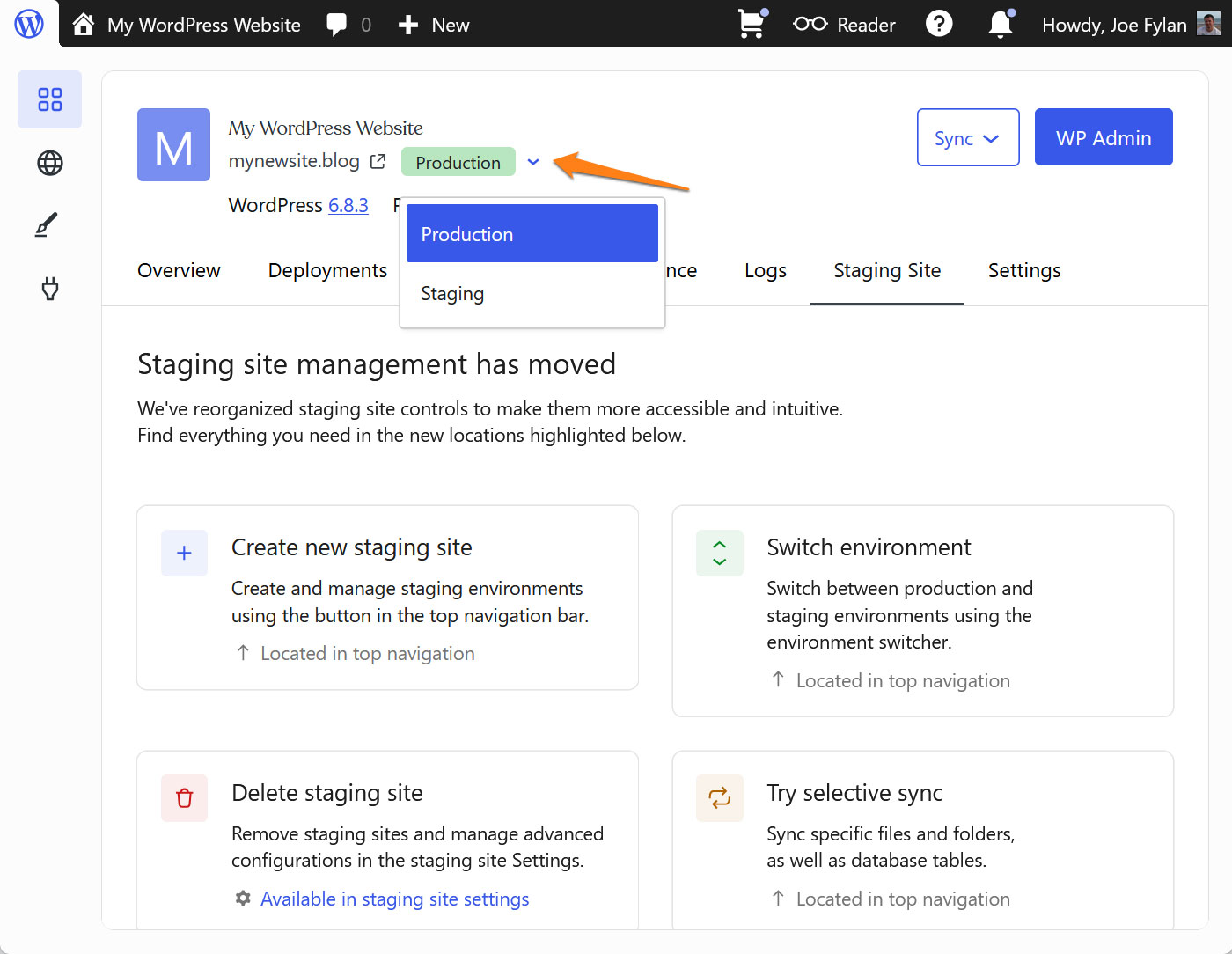 Switching between production and staging enviroments