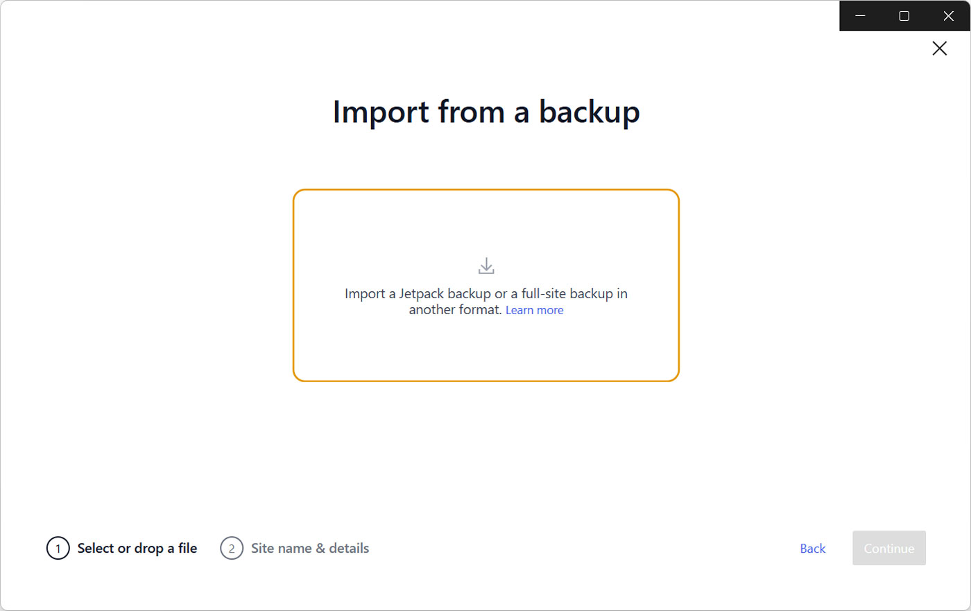 Import a site from a backup