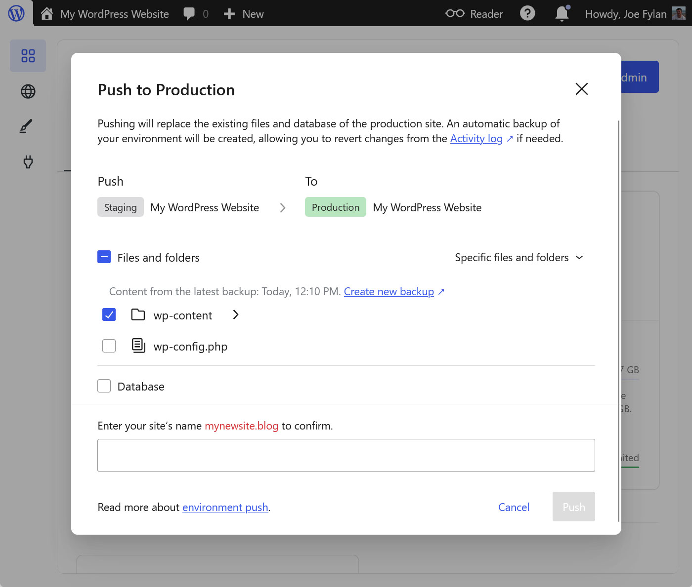 Push local site content to production site