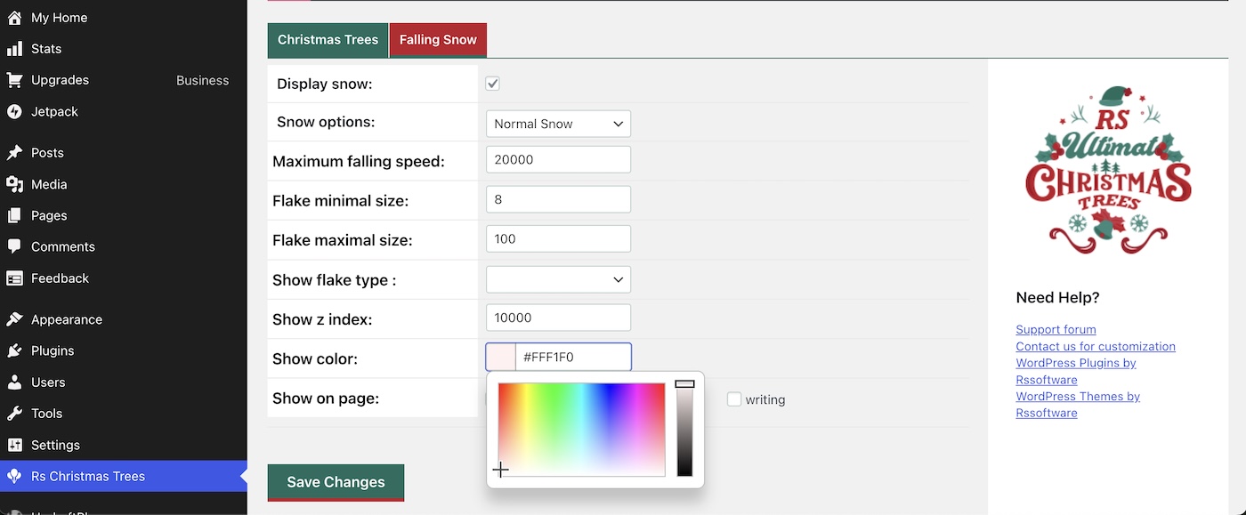 Changing colors in RS Christmas Trees
