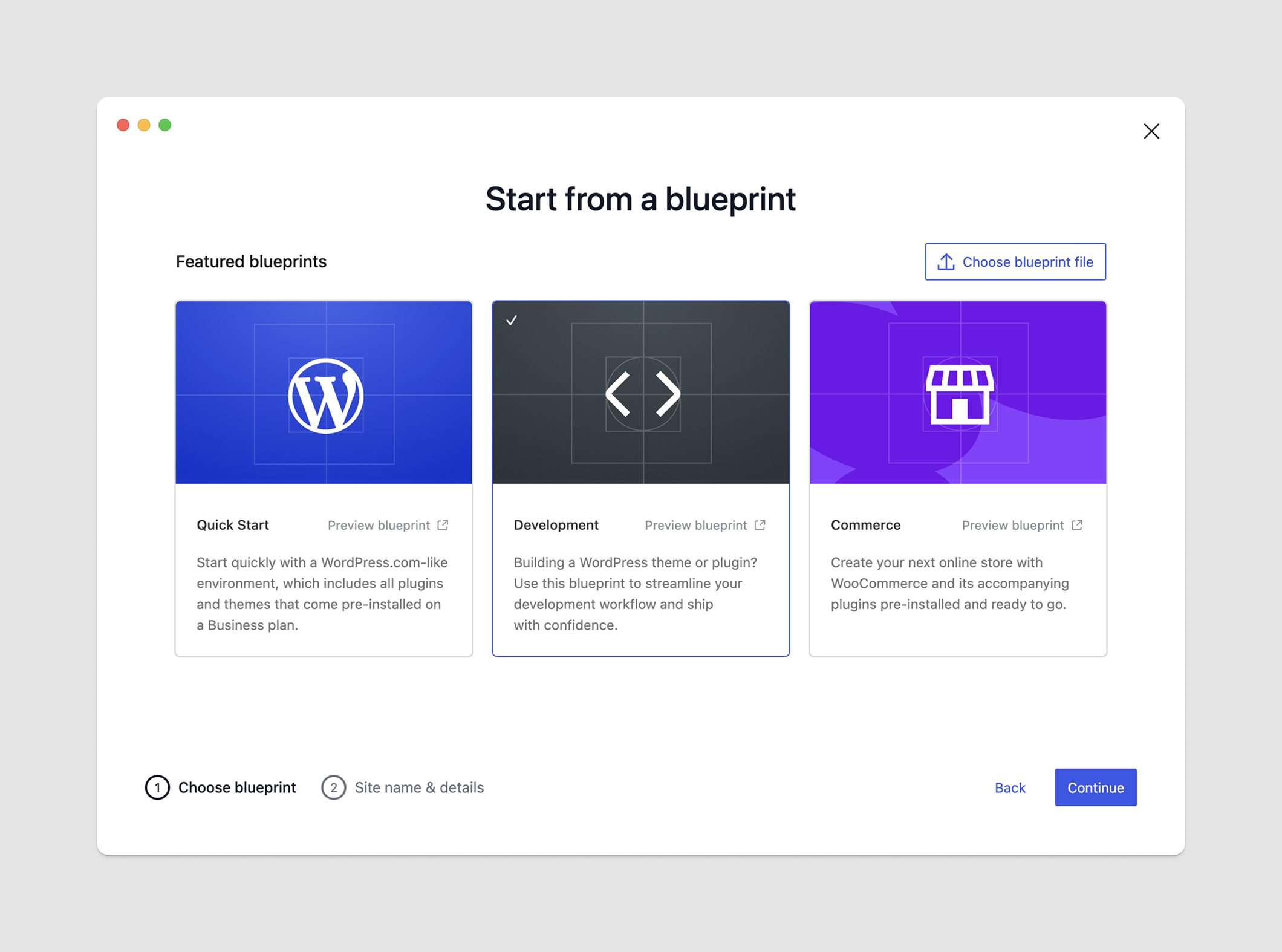 Start a new local site using a blueprint.