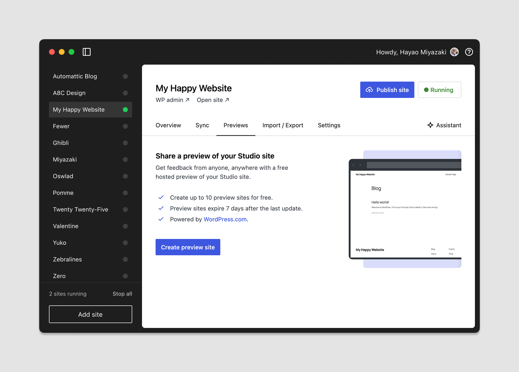 Share a preview of your local Studio site.