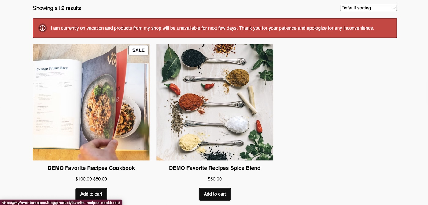 Woo Store Vacation holiday plugin on WordPress